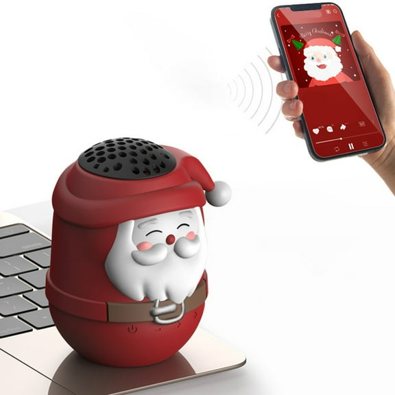 Santa Claus Bluetooth Speaker - Portable Mini Speaker with FM Radio, TF Card Support, 3W Stereo Sound, LED Lights for Indoor Outdoor Use Red