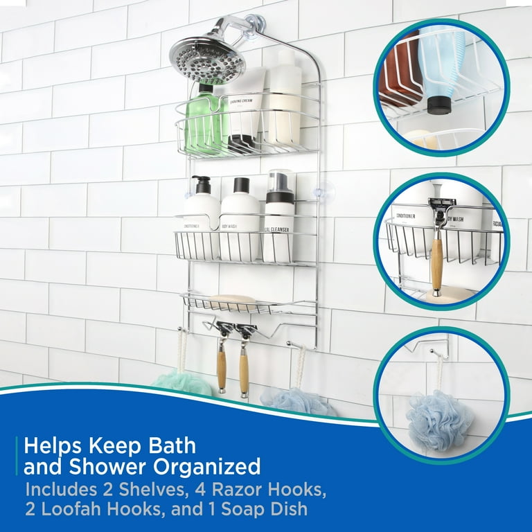Kenney Rust-Resistant Heavy Duty 3-Tier Large Hanging Shower Caddy with Suction -Cup and Four Razor Holders, Chrome Kenney Rust-Resistant Heavy Duty 3-Tier Large Hanging Shower Caddy with Suction -Cup and Four Razor Holders, Chrome