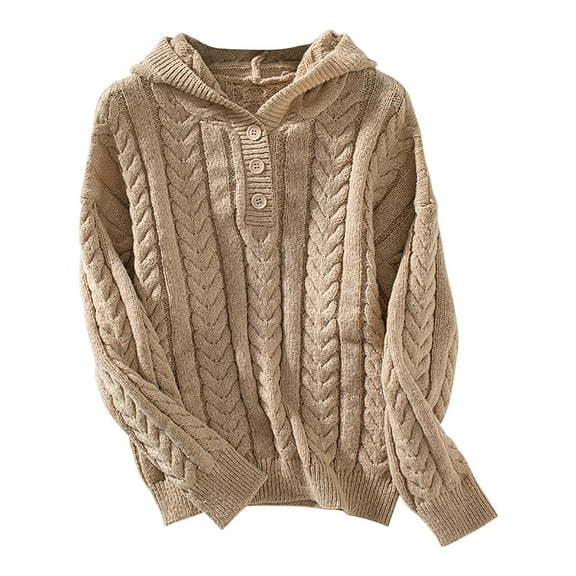 Bovemsi Sweaters for Women Cozy Women's Autumn And Winter Hooded Pullover Thick Vintage Button Knit Sweater Fall Sweaters
