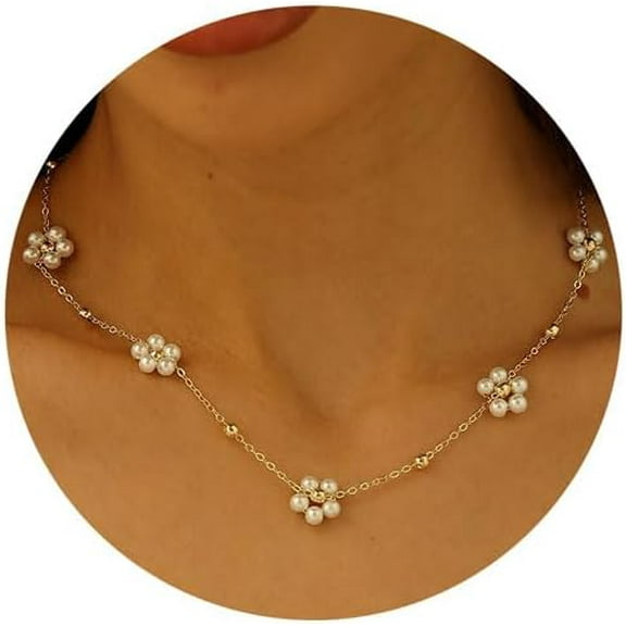 Pearl Necklace, Pearl Flower Necklace Lariat Necklace Pearl Station Neckalce Solitaire Pearl Pendent Necklace Simulated Shell Pearl Necklace[o2779]