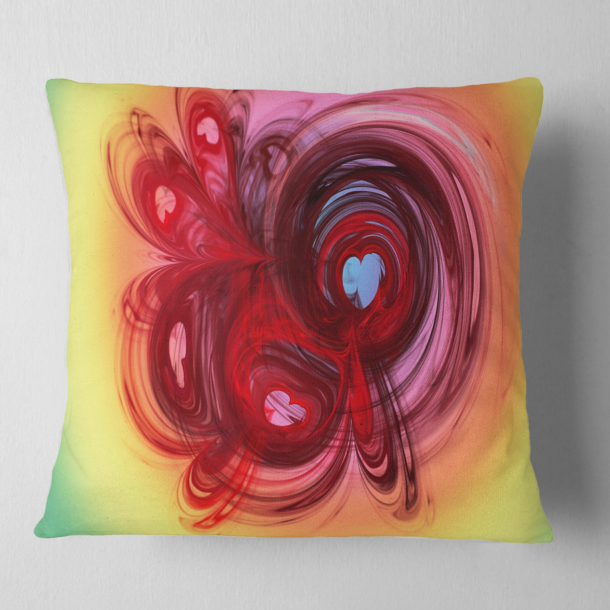 Designart Waves Around the Hearts - Abstract Throw Pillow - 16x16