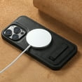 thumbnail image 5 of for iPhone 14 Magnetic Case, Compatible with MagSafe, Built-in Kickstand, Support Car Mount, Slim Premium PU Leather Retro Wireless Charging Phone Case for iPhone 14, Black, 5 of 10