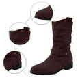 thumbnail image 5 of Gyexs Mid Calf Boots for Women Wrinkled Side Zipper Fringe Round Toe Flat Retro Flat Booties Comfortable Walking Shoes Z02 Brown Size 9, 5 of 8