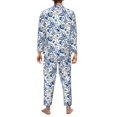 2 Piece Mens Pajamas Set, Blue Paisley Long Sleeve Button Down and