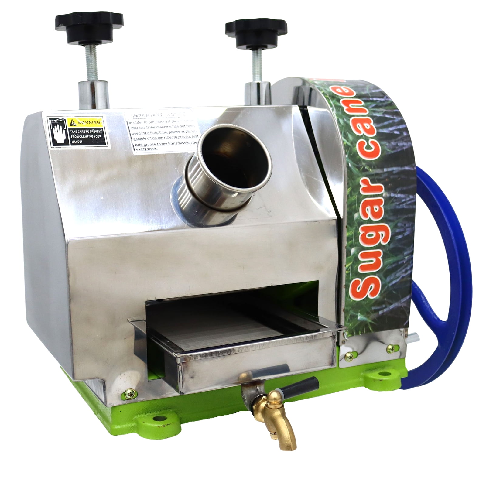PreAsion Sugar Cane Pess Juicer Machine Manual Sugarcane Juice Extractor Stainless Steel Shell with 2 Knives