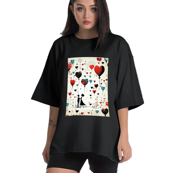 Plus Size Shirt for Women Black Tops for Women Short Sleeves Shirt for Women Valentine's Day T Shirt Crewneck Shirt for Women XS