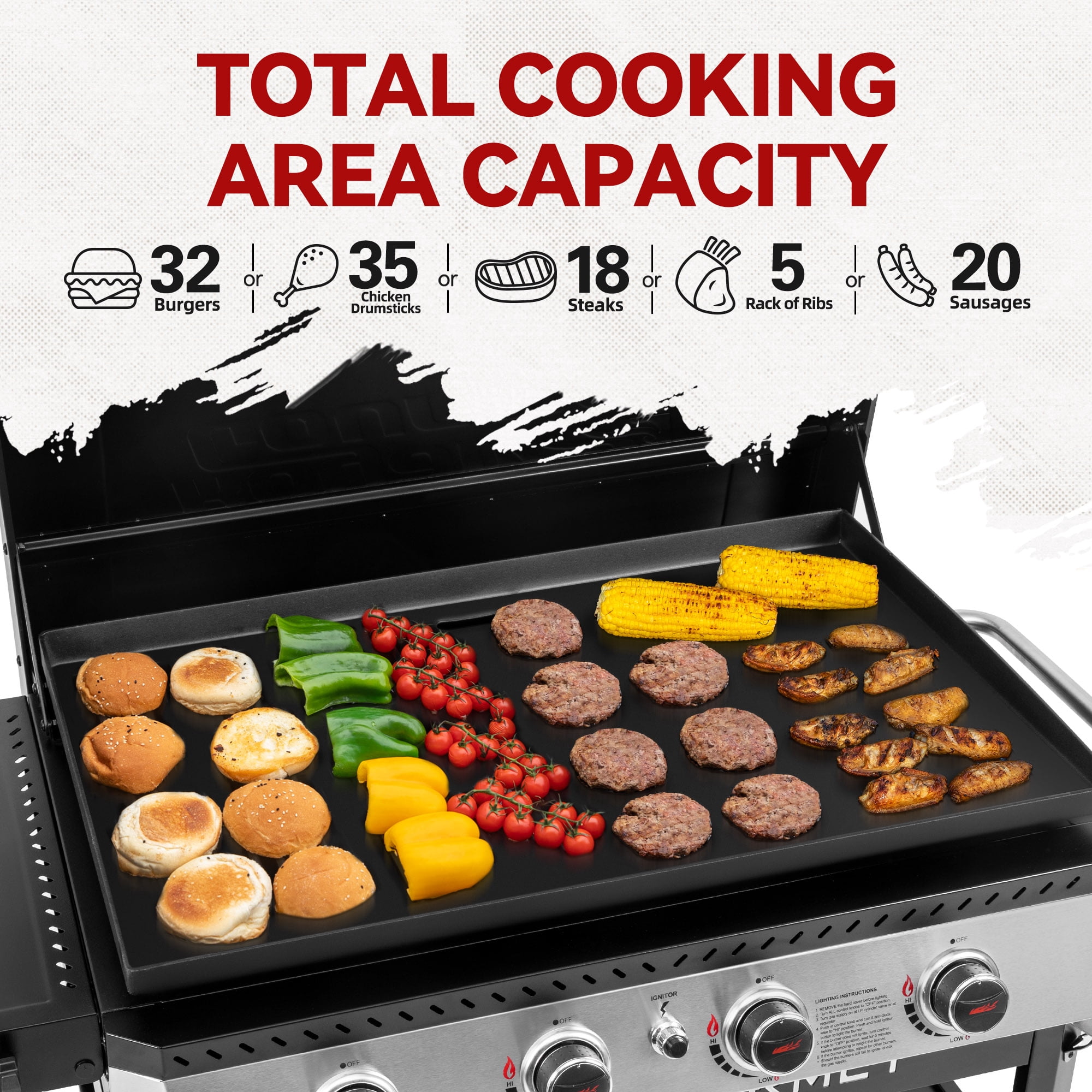 Royal Gourmet GB4008T Premium 4-Burner Gas Griddle with Foldable Pull-Out Side Table, 34-inch Griddle with Hood, Cabinet and Side Shelf