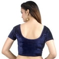 thumbnail image 3 of Chandrakala Women's Readymade Velvet Indian Ethnic Saree Blouse Crop Top Stretchable Choli-X-Large, Navy Blue (B130NAV5), 3 of 3