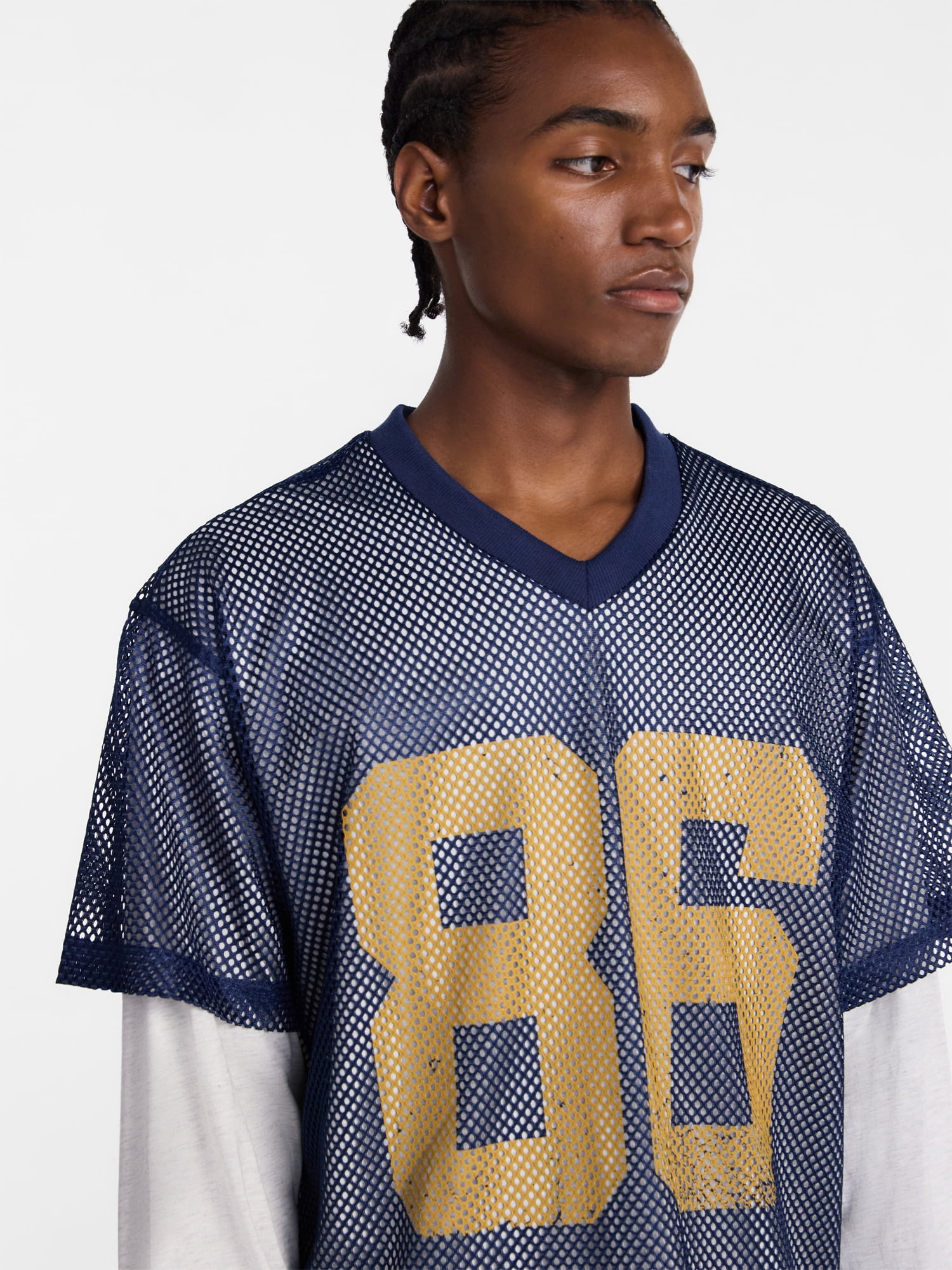 No Boundaries 90s Layered Look Mesh Jersey with Long Sleeves Tee Shirt, Men's XS-5XB
