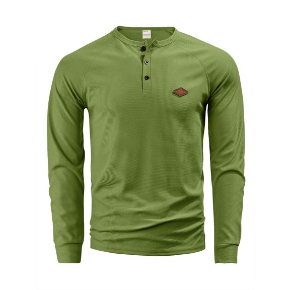 Tisuna Men Long Sleeve T-Shirts Casual Henley Neck Tops Men Solid Tee Shirts For Sport Workout Size L
