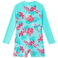thumbnail image 3 of Xfvqtps Child Girls Rash Guard One Piece Swimsuit Front Zipper Long Sleeve Sun Protection Flower Print Colorful Stretchy Beach Summer Bathing Suits Swimwear for 4-11 Years Blue-03, 3 of 10