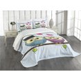 thumbnail image 3 of Ambesonne Owl Quilted Bedspread Set 3 Pcs, Cartoon Married Couple Fun, King Size, Purple Blue Pink, 3 of 5