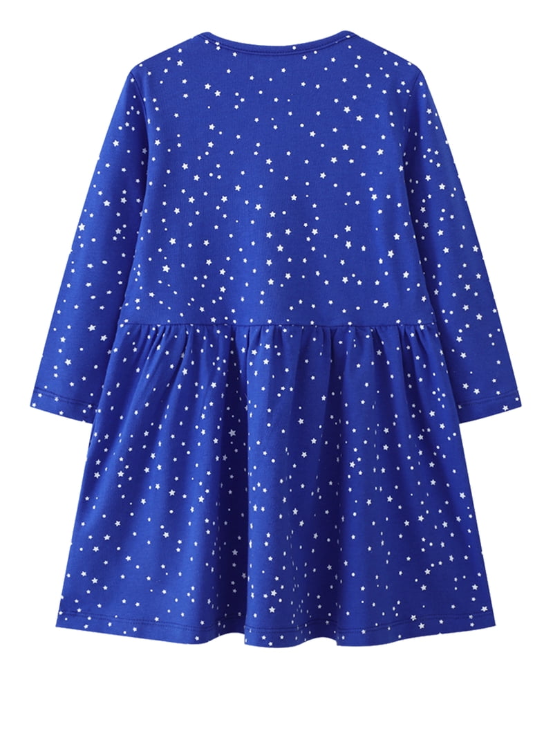 navy blue dress for baby girl HWJAD 2-7 Years Kids Girl's Dresses Cotton Jersey Long Sleeve Crewneck  Swing A-Line Cute Appliques Rabbit Midi Christmas Tree Dress