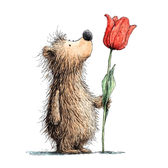 DIY Paint by Numbers Kit for Adults - Bear and Tulip on Canvas 40x50 cm with Brush and Acrylic Paints Home Decor