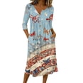 thumbnail image 2 of Summer Dresses for Women Button Down 3/4 Sleeve V-Neck Patriotic American Flag A-Line Midi Casual Summer Beach Vacation Sundress with Pockets, 2 of 7