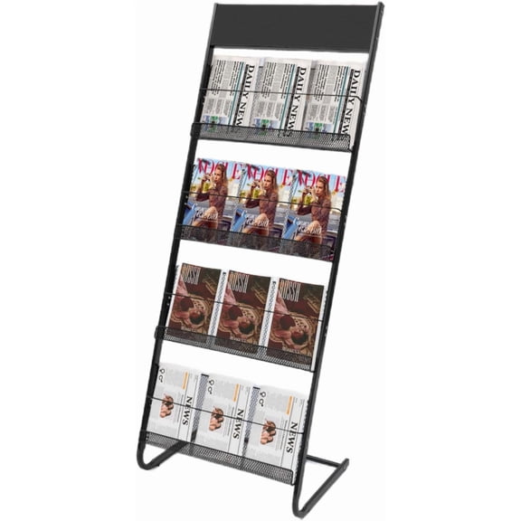 Magazine Rack, Floor-Standing Brochure Display Stand, 4 Tier Catalog Literature Rack Magazine Holder Newspaper Stand for Trade Show Exhibitions Office Retail Store