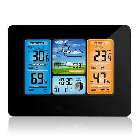 Wireless Weather Station with Color HD Display, LCD Digital Weather Station with Indoor Outdoor Digital Thermometer Home Alarm Clock with Temperature Humidity Barometer Alarm Moon Phrase