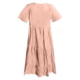 thumbnail image 3 of B91xZ Robes Fluides pour Femmes Manches Courtes Col Carré Robe à Volants Taille Élastique Robe Trapèze Mini, Orange L, 3 of 4