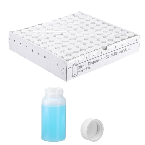 100 Pcs 20mL Scintillation Vial, Liquid Scintillation Counting Vials, HDPE Scintillation Vials with 22-400 White Screw Cap, Silver Aluminum Foil/Polyethylene Liner