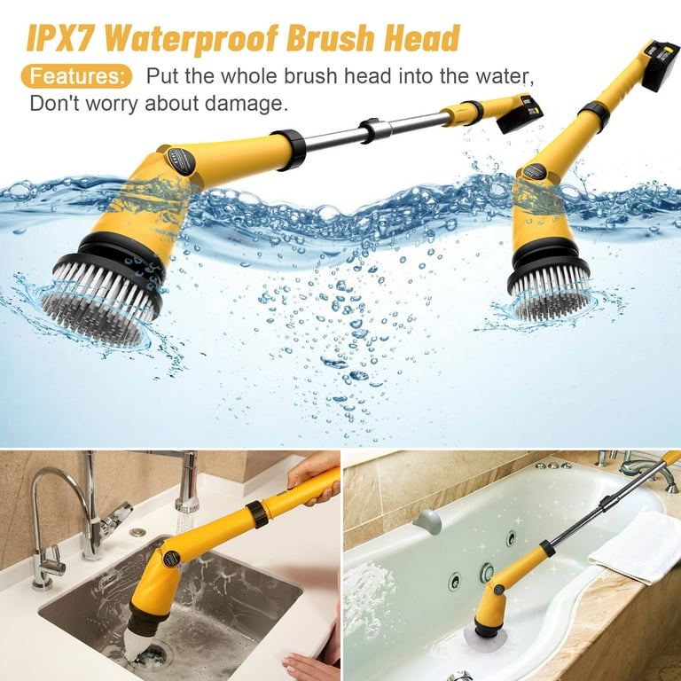 1200 RPM Electric Spin Scrubber with Battery, 3 Speed Power Spin Scrubber  for Cleaning Bathroom 21V Battery Power Bathroom Scrubber IPX7 with Long