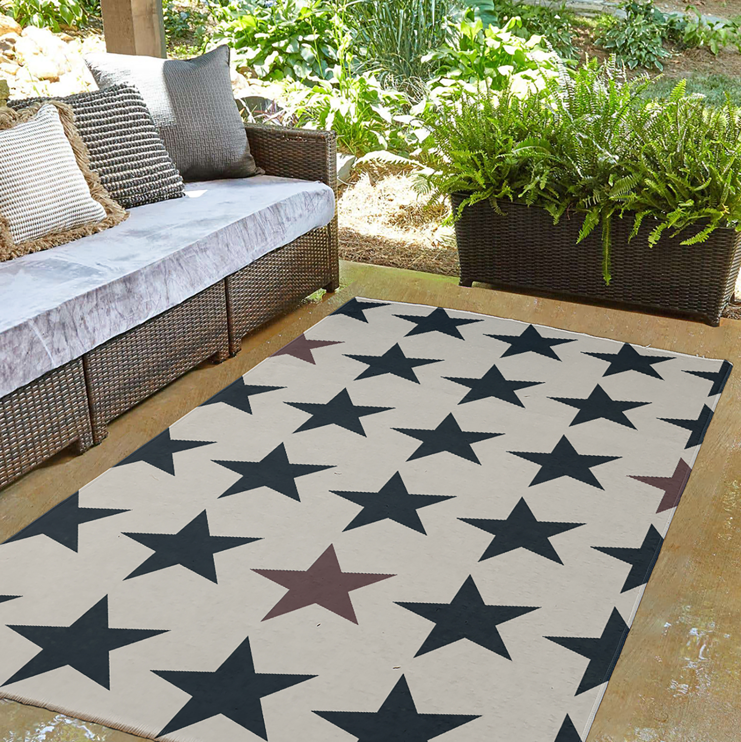 3' x 5' Simply Daisy Stars with Blue and Red Americana Chenille Area Rug, Blue-Red
