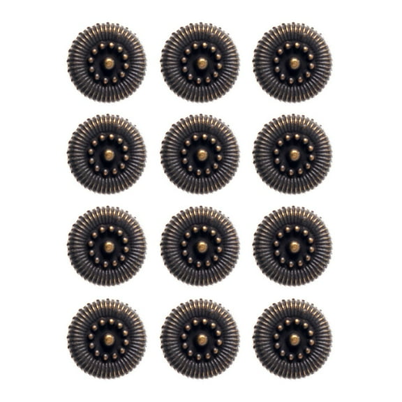 Mibo 12pcs ABS Metal Plated Shank Button - Embosed Dotted Center with Ribbed Textured Rim - 16L(10mm) - Antique Brass