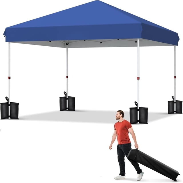 Eastvita Tente à Auvent Escamotable 10x10 (Bleue) Sac à Roulettes Portable 4 Sacs de Lest 3 Hauteurs Réglables pour une Utilisation Extérieure Rapide