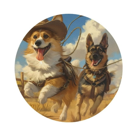 

Salouo Farm Corgi German Shepherd Print Round Coaster Drink Coasters Leather Bar Beer Beverage Coasters for Drinks Set of 4 for Tabletop Protection Coffee Table Decor