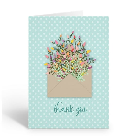 Bouquet in Envelope Thank You Note Card - 10 Note Cards with Envelopes - B14414