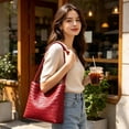 thumbnail image 5 of Woven Tote Bag Leather Bucket Bags for Women Summer Hobo Handbag Beach Vacation Purse Vintage Shoulder Bag for Travel, 5 of 7