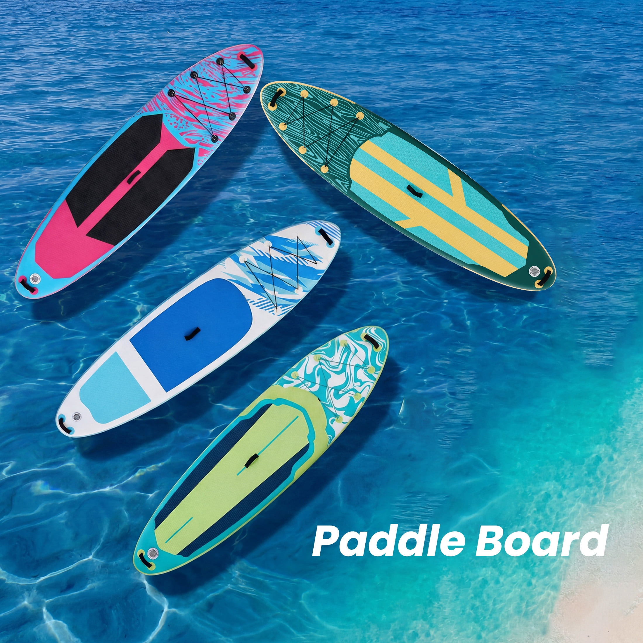 EDX 10.6 ft Inflatable Stand Up Paddle Board, 33" Wide SUP with Paddle, Pump, Fins, Leash & Carry Bag, Non-Slip Stable Board for Adults & Beginners, Yellow Green