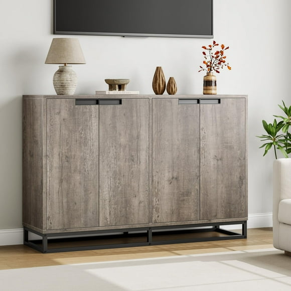 55" Buffet Cabinet with Storage, Large Kitchen Accent Modern Sideboard Cabinet with 4 Doors and Shelves, Coffee Bar Table for Kitchen Dining Room, Living Room