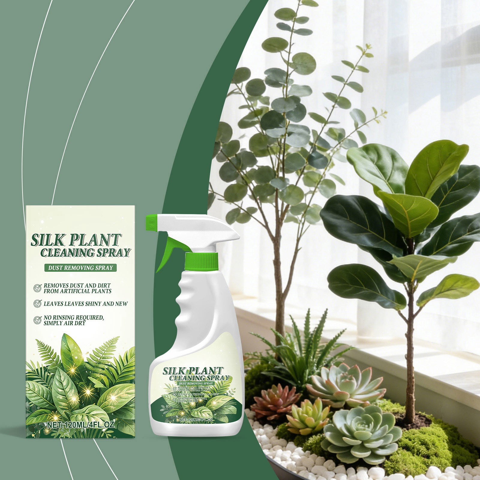 Silk Plant Cleaner Spray, Silk Flower Cleaner Spray, Dust Remover for Fake Plants, No Wipe, Quick Drying for Artificial Flower 4Oz 3Pcs