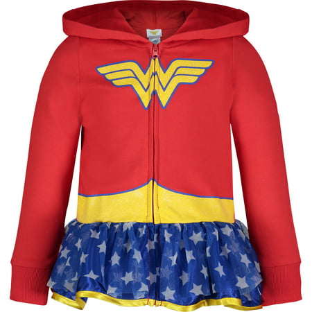Warner Bros. Wonder Woman Toddler Girls' Full-Zip Lightweight Costume Hoodie Ruffles (2T)