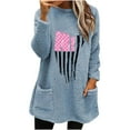 thumbnail image 2 of Spring Saving GaThRRgYP Womens Pullover Tops Oversized Long Sleeve Plush Blouse,Women's Round-Neck and Winter Loose Print Pocket Warm Long Sleeve Blouse Tops, 2 of 4