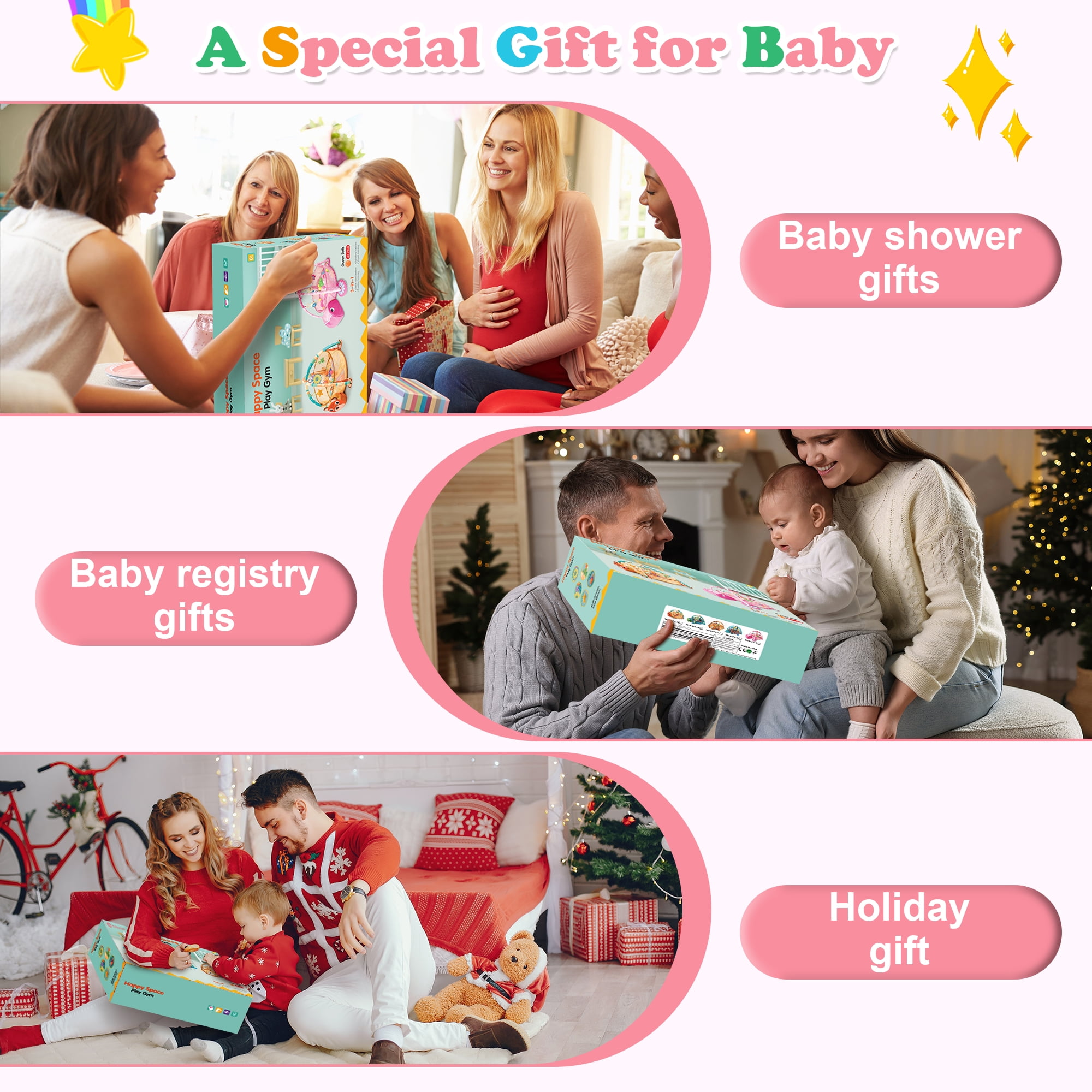 Babyeap 3-in-1 Baby Gym and Play Mat, Baby Activity with Ocean Ball Sensory Toys Gifts, 0-36 Months
