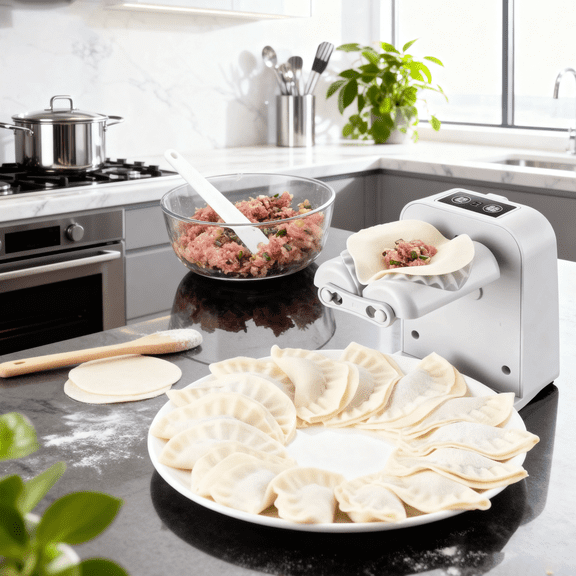 Automatic Dumpling Maker Machine, Electric Auto Dumpling Press Maker, ABS Material, 6.1 x 4.1 x 4.8 in / 15.5 x 10.3 x 12.3 cm, Easy Dumpling Maker, DIY Kitchen Tool, Light Grey