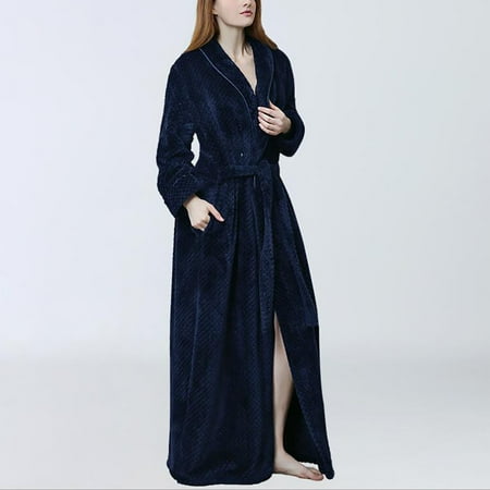 

Cotonie Womens Solid Thicken Coral Fleece Robe Bathrobe Gown Pajamas Sleepwear Pocket+Belts