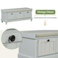 thumbnail image 2 of 44" Storage Bench, Fluted Shoe Cabinet with Hidden Storage Space and 3 Doors, Wood Bench End of Bed with Cushion, for Living Room, Hallway, Entryway, 2 of 9