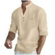 thumbnail image 2 of Blusa y camisa de manga larga con cuello alto para hombre, informal, de color liso, con botones, de media manga, con cuello alto y bolsillo, de poliéster., 2 of 9