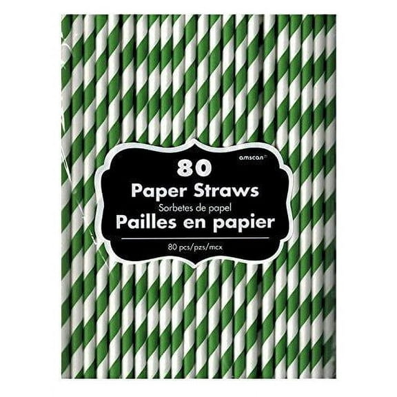 Kiwi Green Striped Paper Straws 80 Count
