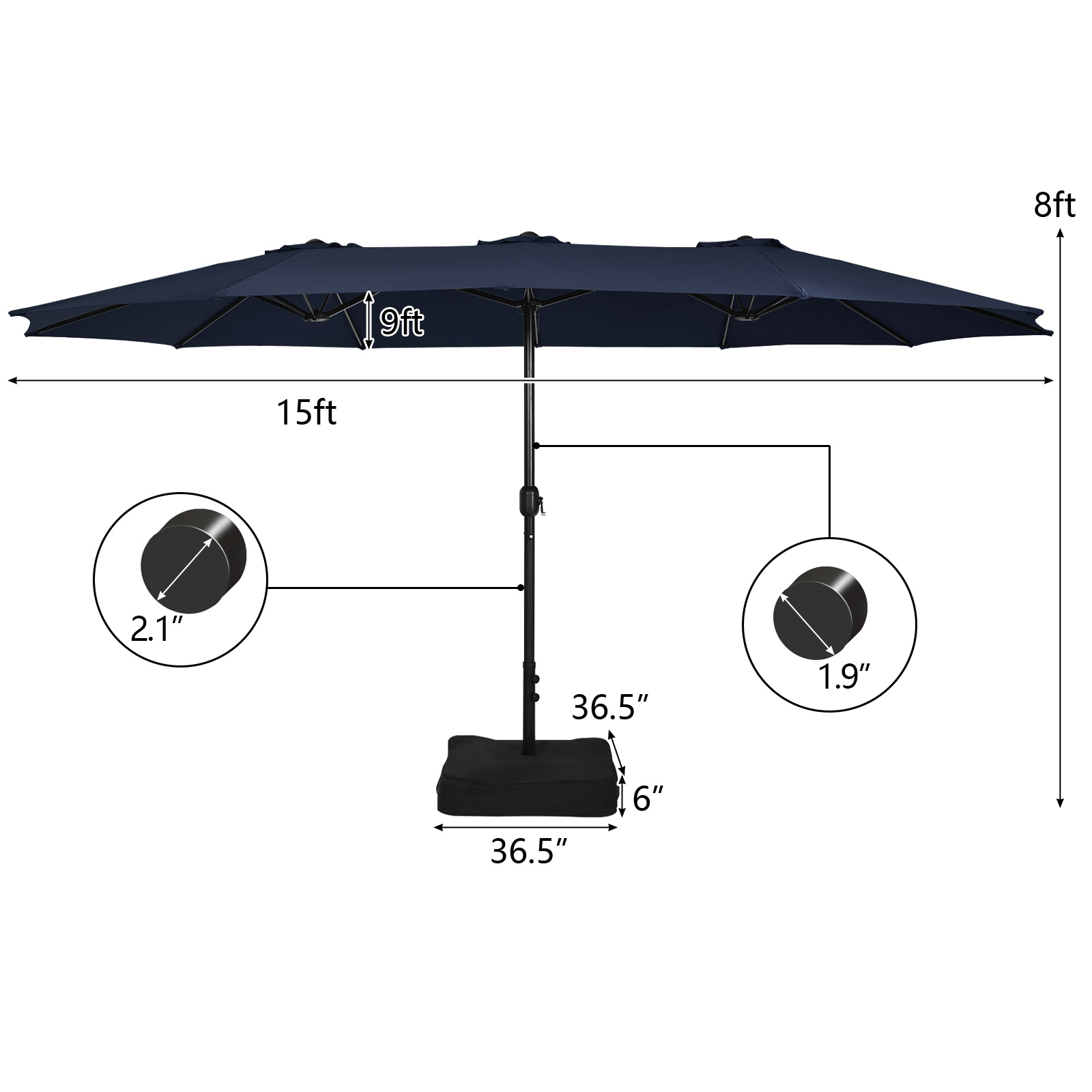 Gymax 15FT Double-Sided Twin Umbrella Sun Shade Outdoor Crank Market Base Orange Patio