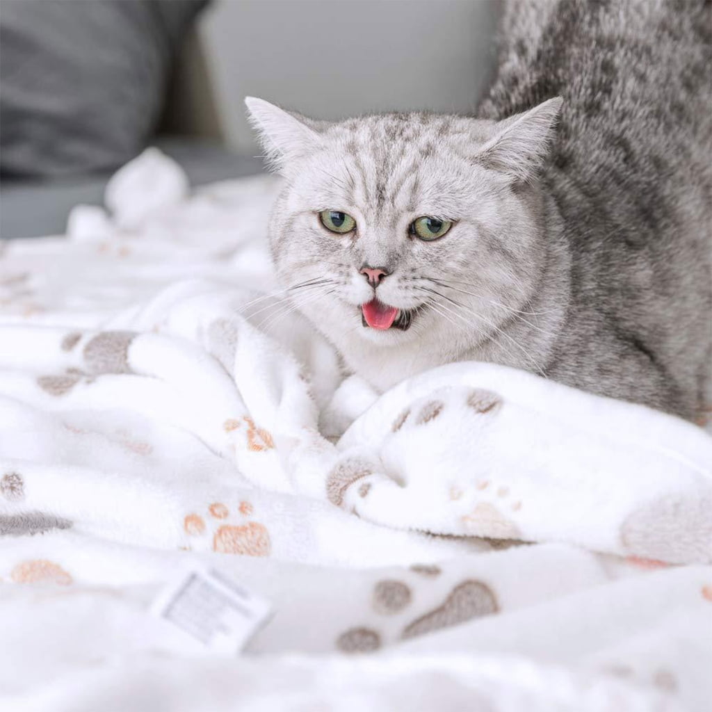 Qisuw Warm Bedding Blanket Pet Throw Mats for Small Dog Washable Paw Print Blanket