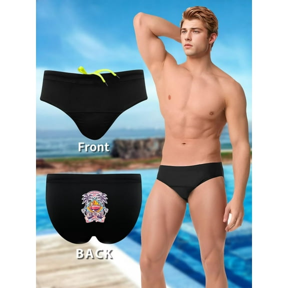 Hot Sale Men's Colorful Printed Briefs - Skin-Fit Anti-Slip Swimwear for Pool Beach