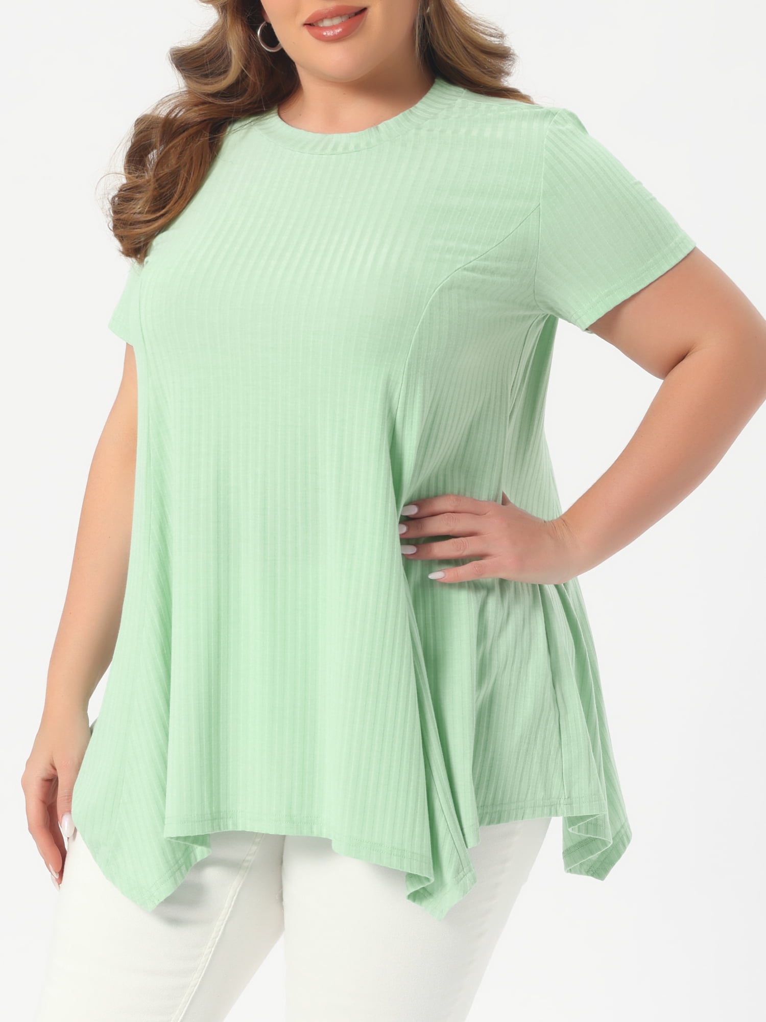 DARING DIVA Women's Plus Crew Neck Flowy Swing Loose Tunic Tops 4X Mint Green
