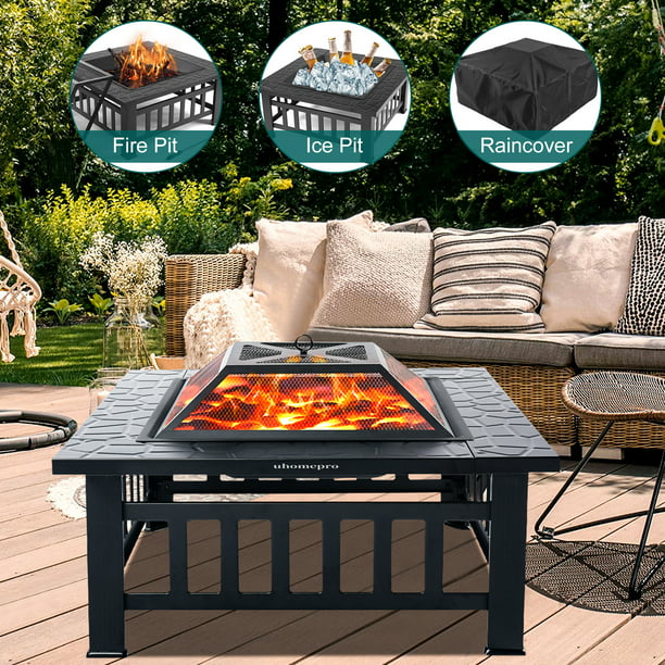 Wood Burning Fire Pit Tables Heavy, Garden Furniture With Built In Fire Pit