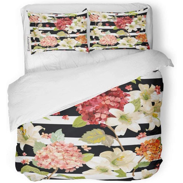 Juego de ropa de cama de 3 Piezas ABPHQTO Bloom Autumn Hortensia y Lily Flowers Funda nórdica con 2 fundas de almohada