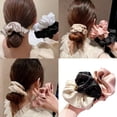 thumbnail image 2 of Weflink 3PCS French Styles Rhinestones Scrunchie Elegant Ponytail Holder with Ruffle Fabric Fashion Hair Accessories for Women, 2 of 10