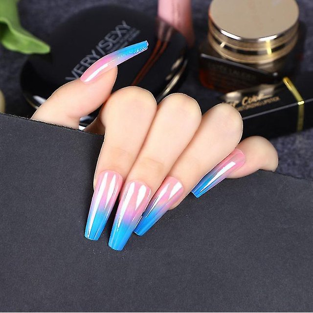 24pcs Extra Long Ballerina Press On Nails Coffin False Nails Gradient Color Long Acrylic Nails Glitter Artificial Nail Tips Full Cover Fake Nails For