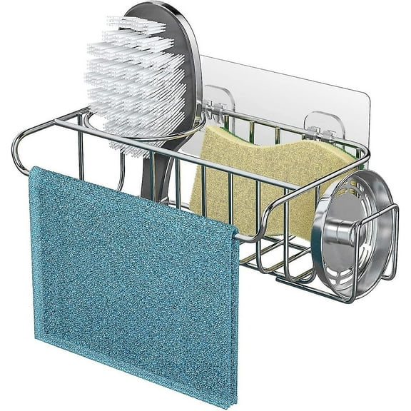 4 In 1 Sponge Holder Sink Tidy Organizer For Sponge Cleaning Kitchen Scrub & Sink Stopper Wall/hanging Kitchen Accessories, 18.5*11*6.7cm